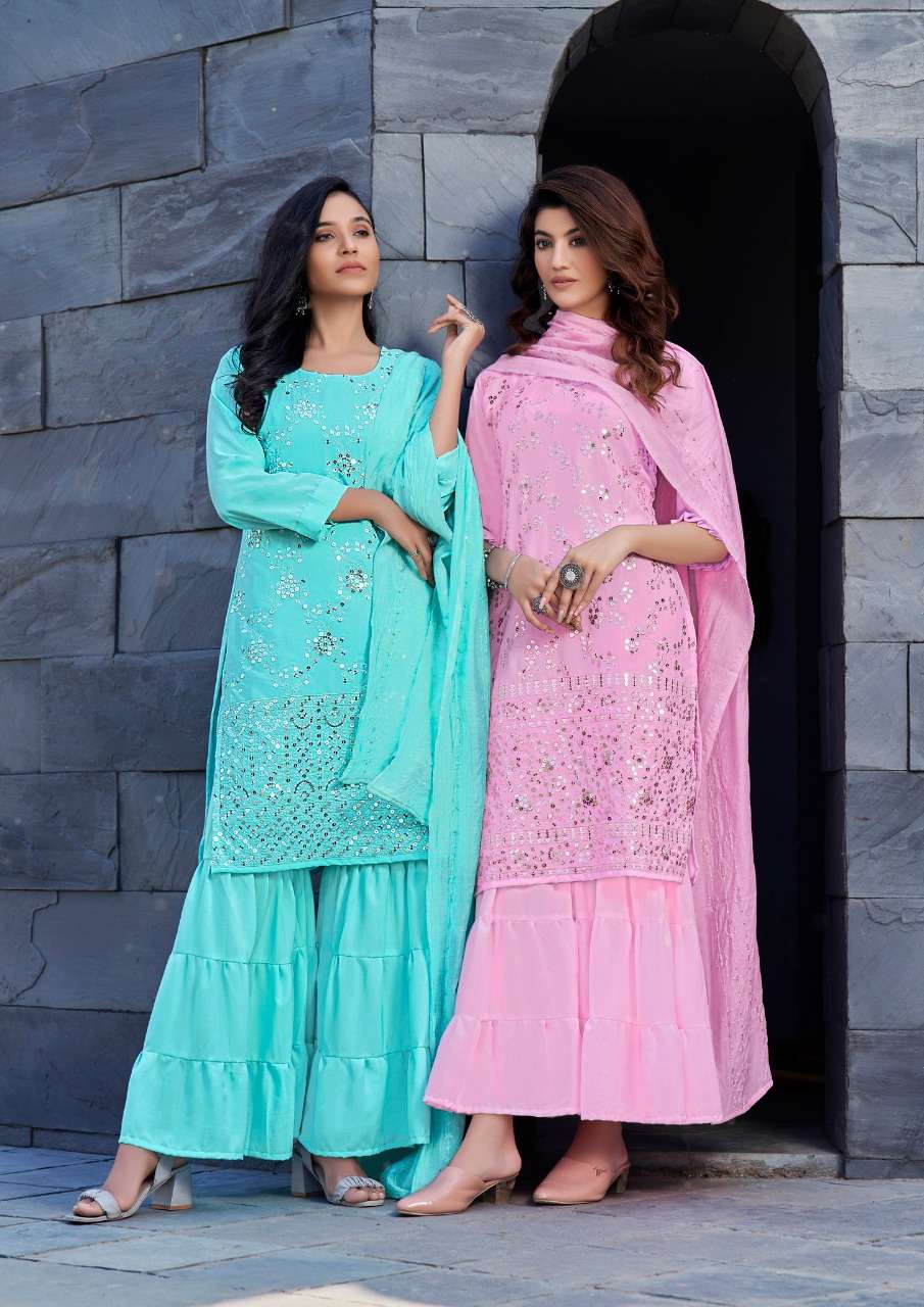 Anieya-Kavya Vol-1-Georgette-Mirror Work-Kurti-Sharara-Dupatta-Collage2